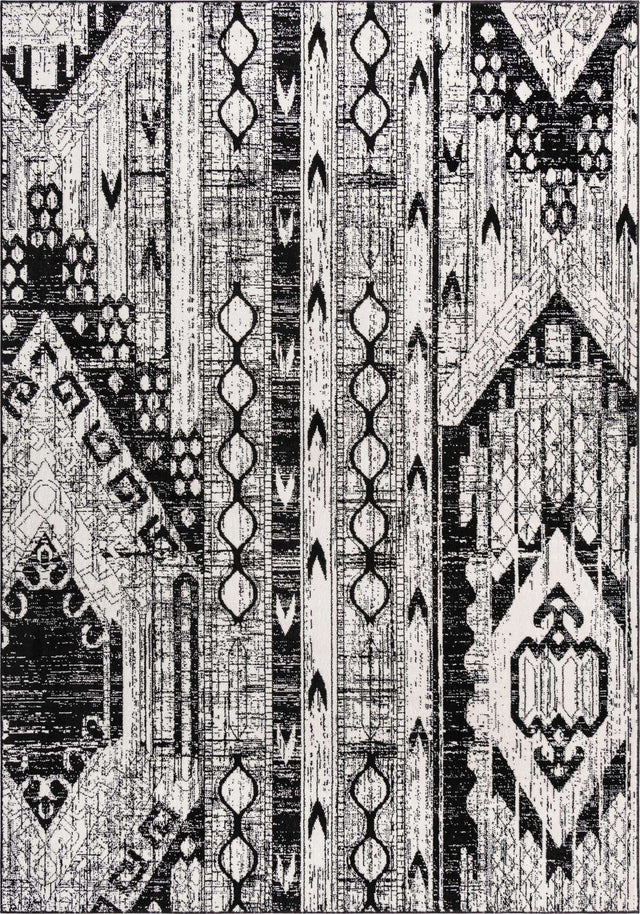 Black and White 7' 1 x 10' Portland Rectangle Area Rug 85% Polypropylene & 15% Polyester Vintage Distressed Traditional Carpet for Home Decor for Sale at Rug Engine