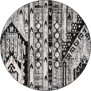 Black and White 7' 1 x 7' 1 Portland Round Area Rug 85% Polypropylene & 15% Polyester Vintage Distressed Traditional Carpet for Home Decor for Sale at Rug Engine