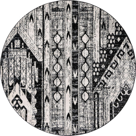 Black and White 7' 1 x 7' 1 Portland Round Area Rug 85% Polypropylene & 15% Polyester Vintage Distressed Traditional Carpet for Home Decor for Sale at Rug Engine