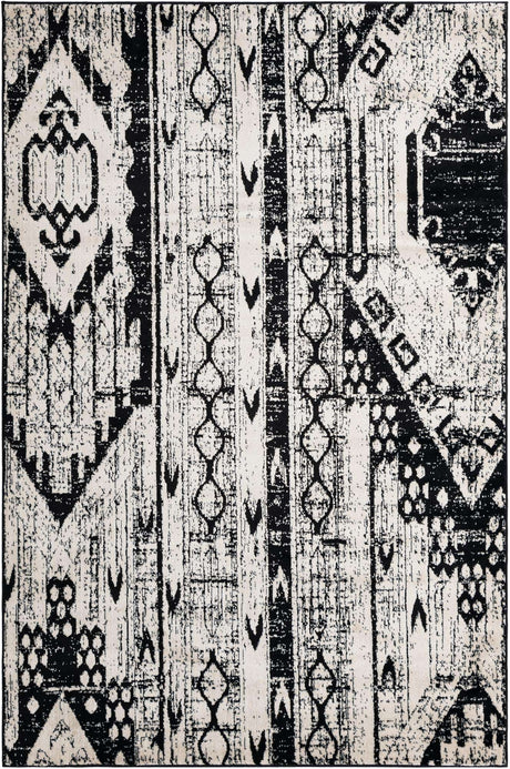 Black and White 6' 1 x 9' Portland Rectangle Area Rug 85% Polypropylene & 15% Polyester Vintage Distressed Traditional Carpet for Home Decor for Sale at Rug Engine