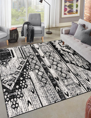 Black and White 6' 1 x 6' 1 Portland Square Area Rug 85% Polypropylene & 15% Polyester Vintage Distressed Traditional Carpet for Home Decor for Sale at Rug Engine