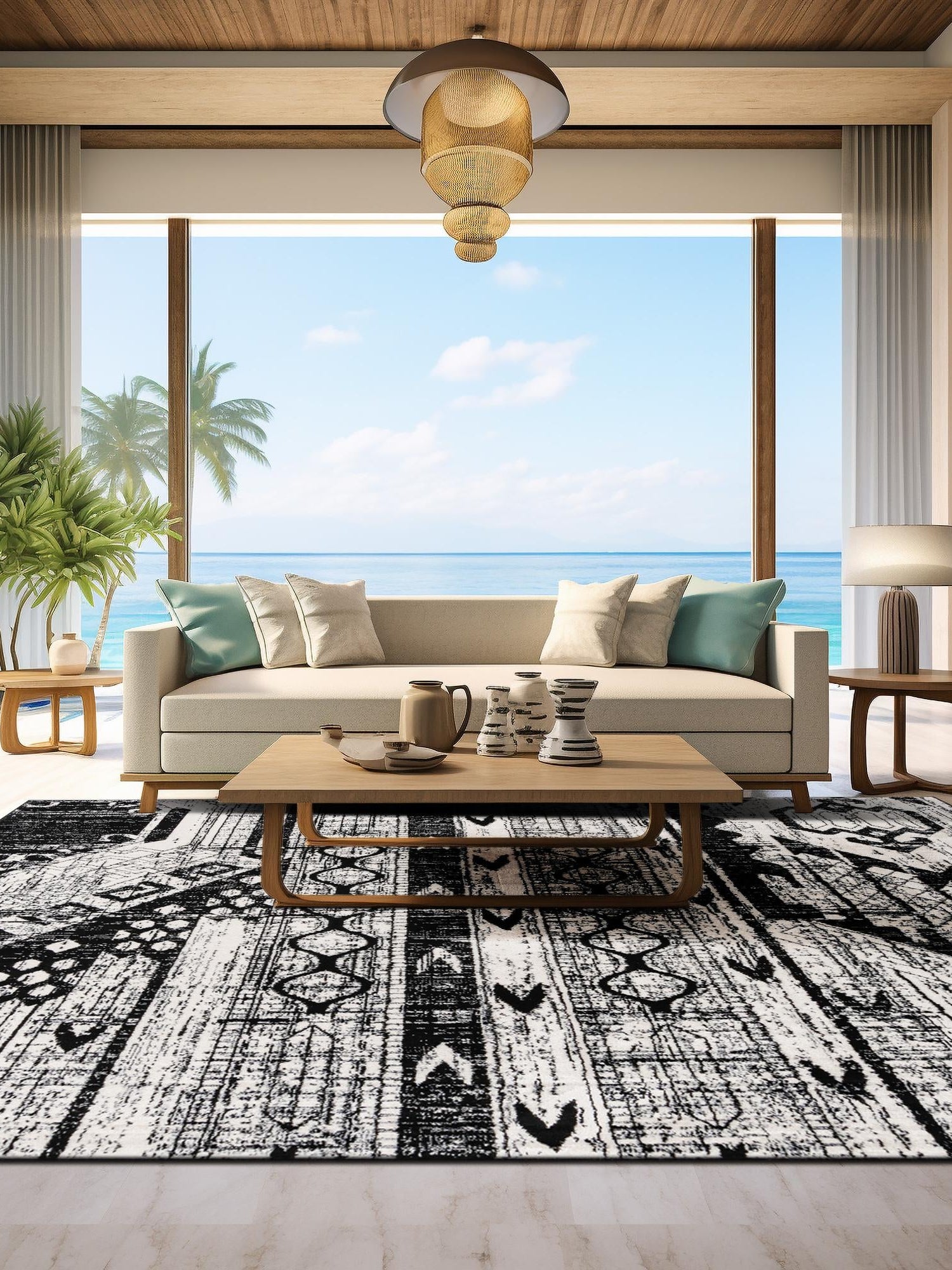 Black and White 6' 1 x 6' 1 Portland Square Area Rug 85% Polypropylene & 15% Polyester Vintage Distressed Traditional Carpet for Home Decor for Sale at Rug Engine