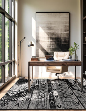 Black and White 6' 1 x 6' 1 Portland Square Area Rug 85% Polypropylene & 15% Polyester Vintage Distressed Traditional Carpet for Home Decor for Sale at Rug Engine