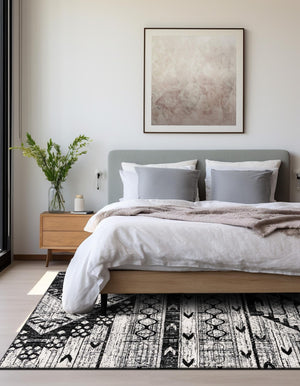 Black and White 6' 1 x 6' 1 Portland Square Area Rug 85% Polypropylene & 15% Polyester Vintage Distressed Traditional Carpet for Home Decor for Sale at Rug Engine