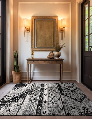 Black and White 4' 1 x 4' 1 Portland Square Area Rug 85% Polypropylene & 15% Polyester Vintage Distressed Traditional Carpet for Home Decor for Sale at Rug Engine