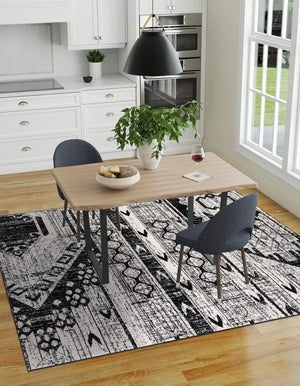 Black and White 7' 10 x 7' 10 Portland Square Area Rug 85% Polypropylene & 15% Polyester Vintage Distressed Traditional Carpet for Home Decor for Sale at Rug Engine