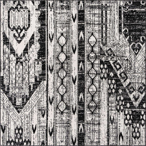 Black and White 6' 1 x 6' 1 Portland Square Area Rug 85% Polypropylene & 15% Polyester Vintage Distressed Traditional Carpet for Home Decor for Sale at Rug Engine