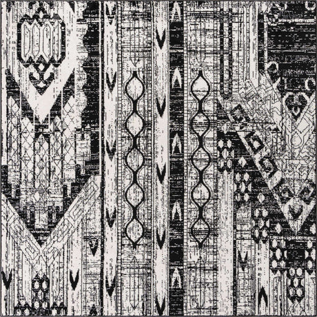 Black and White 6' 1 x 6' 1 Portland Square Area Rug 85% Polypropylene & 15% Polyester Vintage Distressed Traditional Carpet for Home Decor for Sale at Rug Engine