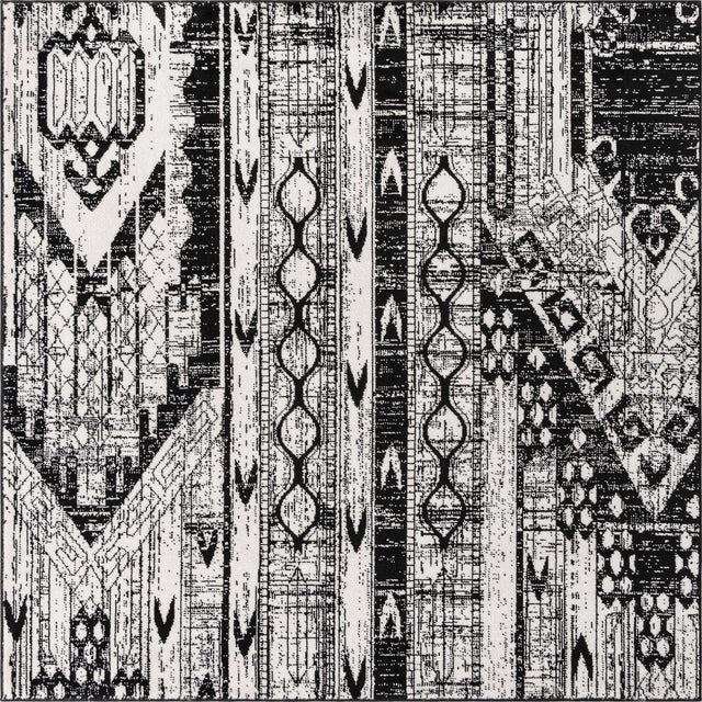 Black and White 6' 1 x 6' 1 Portland Square Area Rug 85% Polypropylene & 15% Polyester Vintage Distressed Traditional Carpet for Home Decor for Sale at Rug Engine