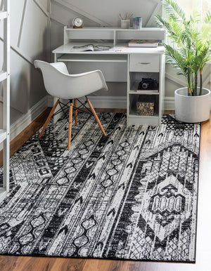 Black and White 7' 10 x 11' Portland Rectangle Area Rug 85% Polypropylene & 15% Polyester Vintage Distressed Traditional Carpet for Home Decor for Sale at Rug Engine