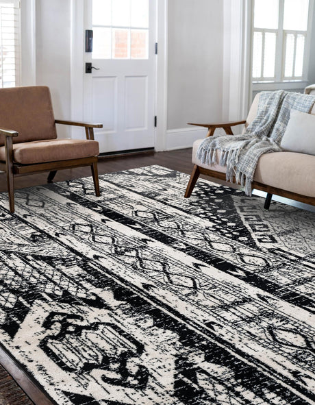 Black and White 10' x 14' 1 Portland Rectangle Area Rug 85% Polypropylene & 15% Polyester Vintage Distressed Traditional Carpet for Home Decor for Sale at Rug Engine