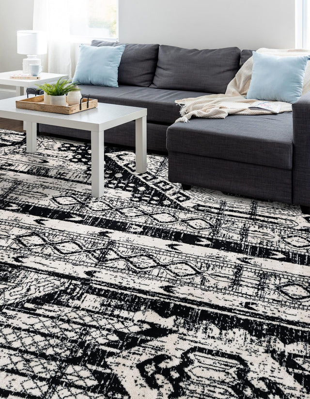 Black and White 7' 10 x 10' Portland Rectangle Area Rug 85% Polypropylene & 15% Polyester Vintage Distressed Traditional Carpet for Home Decor for Sale at Rug Engine