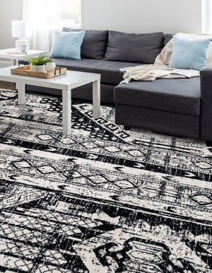 Black and White 7' 10 x 11' Portland Rectangle Area Rug 85% Polypropylene & 15% Polyester Vintage Distressed Traditional Carpet for Home Decor for Sale at Rug Engine