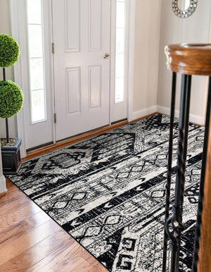 Black and White 9' x 12' Portland Rectangle Area Rug 85% Polypropylene & 15% Polyester Vintage Distressed Traditional Carpet for Home Decor for Sale at Rug Engine