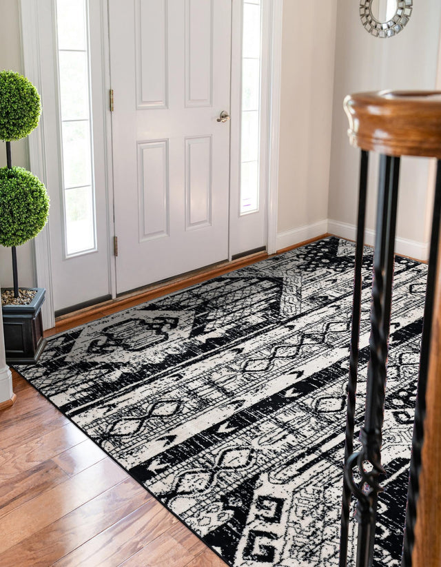 Black and White 6' 1 x 9' Portland Rectangle Area Rug 85% Polypropylene & 15% Polyester Vintage Distressed Traditional Carpet for Home Decor for Sale at Rug Engine