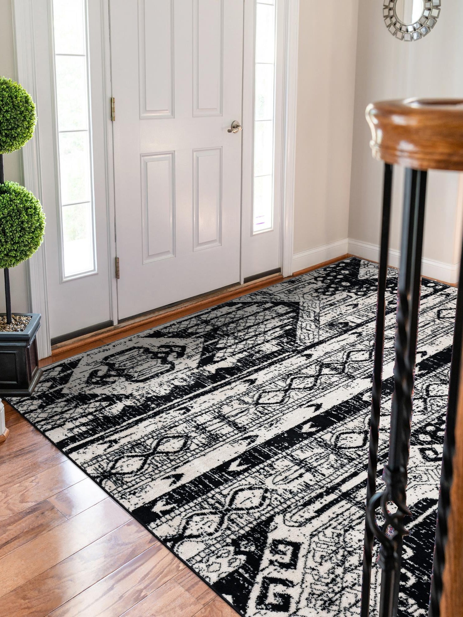 Black and White 7' 10 x 11' Portland Rectangle Area Rug 85% Polypropylene & 15% Polyester Vintage Distressed Traditional Carpet for Home Decor for Sale at Rug Engine