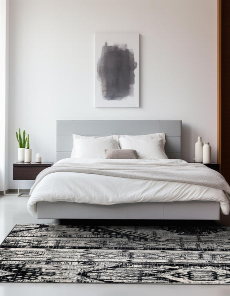 Black and White 7' 10 x 10' Portland Rectangle Area Rug 85% Polypropylene & 15% Polyester Vintage Distressed Traditional Carpet for Home Decor for Sale at Rug Engine