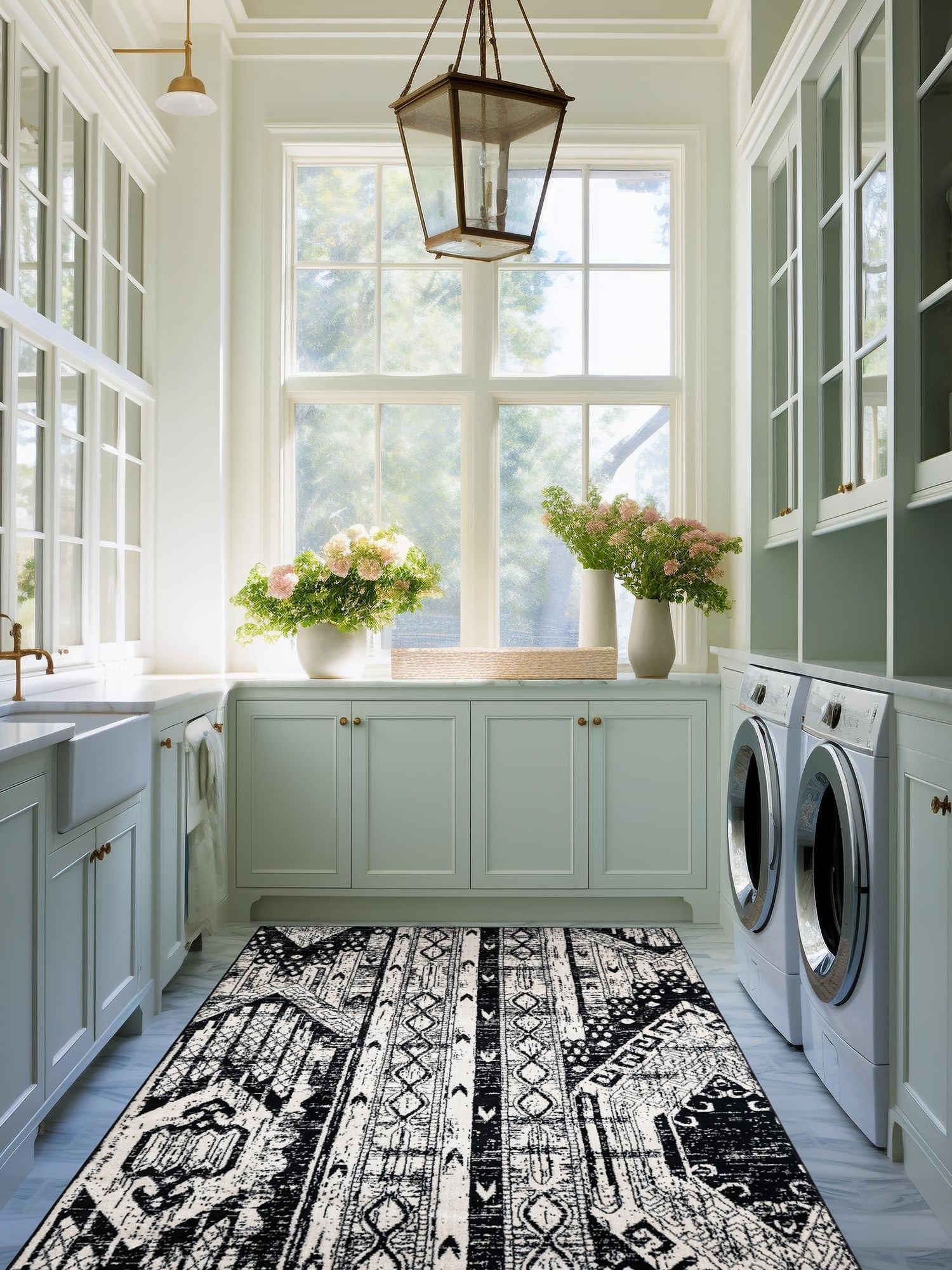 Black and White 7' 10 x 11' Portland Rectangle Area Rug 85% Polypropylene & 15% Polyester Vintage Distressed Traditional Carpet for Home Decor for Sale at Rug Engine
