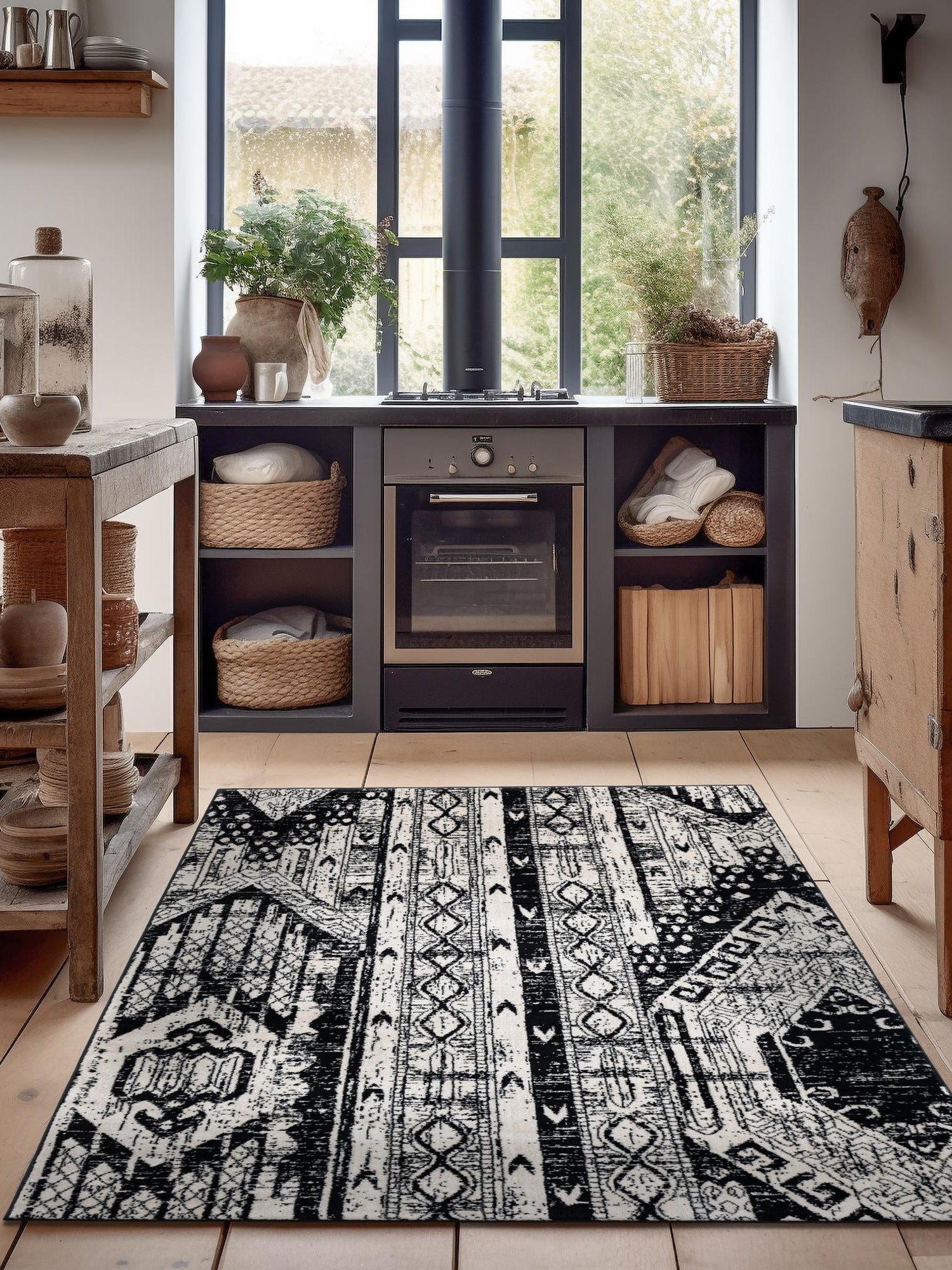Black and White 7' 10 x 11' Portland Rectangle Area Rug 85% Polypropylene & 15% Polyester Vintage Distressed Traditional Carpet for Home Decor for Sale at Rug Engine