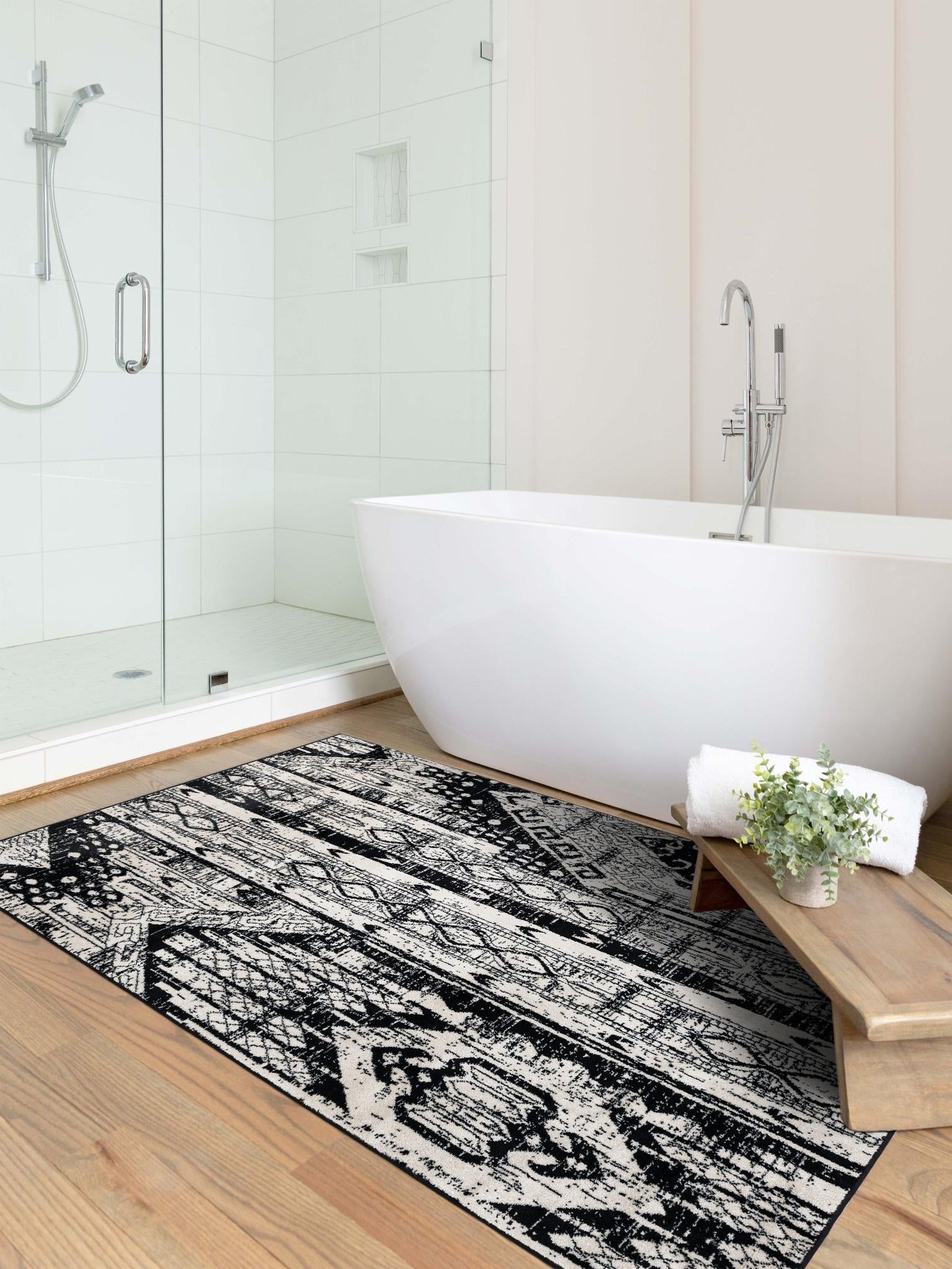 Black and White 7' 10 x 11' Portland Rectangle Area Rug 85% Polypropylene & 15% Polyester Vintage Distressed Traditional Carpet for Home Decor for Sale at Rug Engine