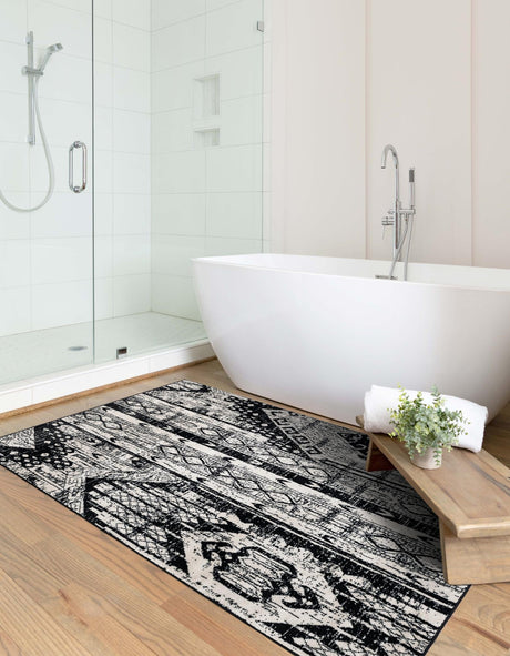 Black and White 7' 10 x 10' Portland Rectangle Area Rug 85% Polypropylene & 15% Polyester Vintage Distressed Traditional Carpet for Home Decor for Sale at Rug Engine