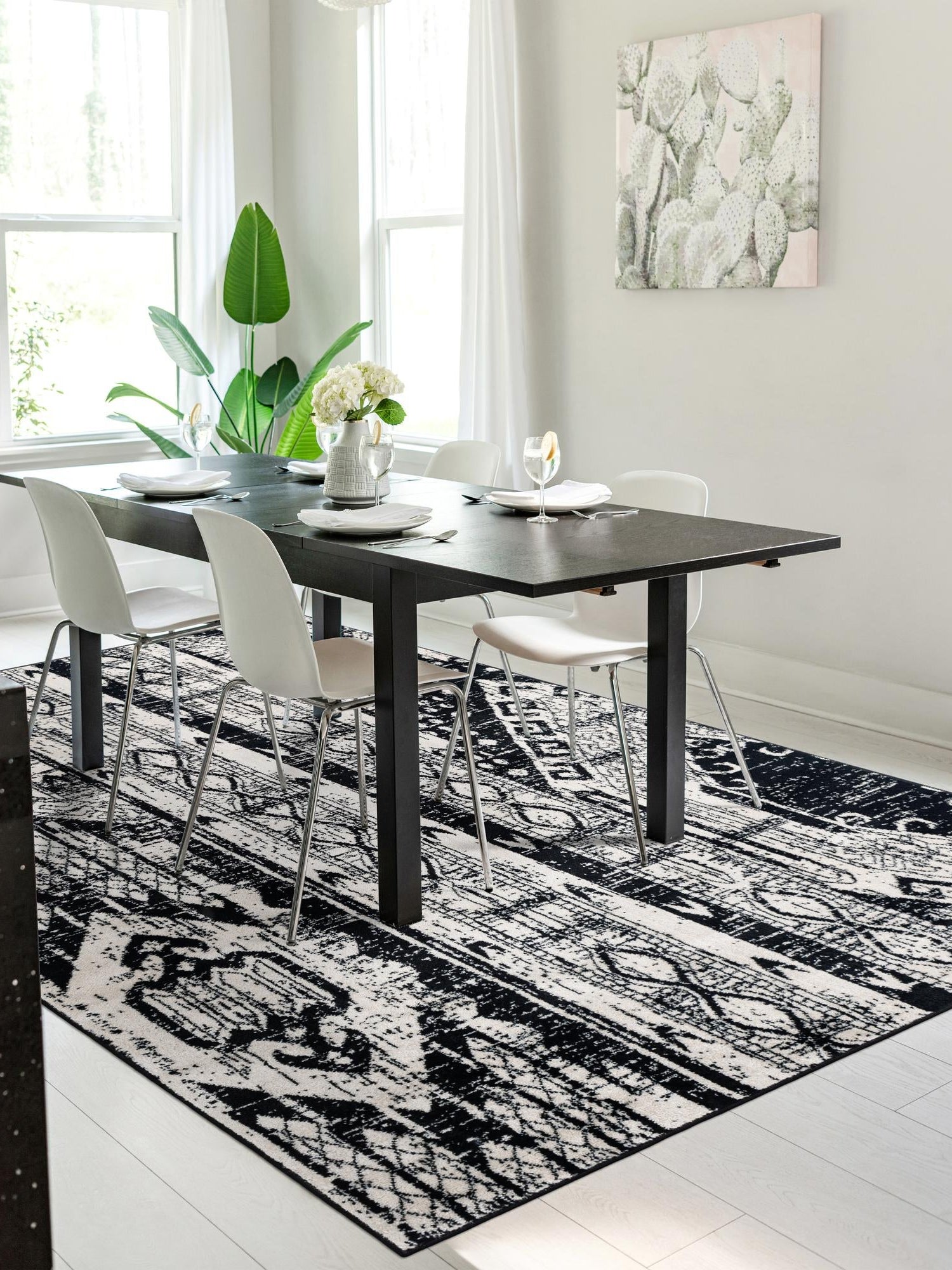 Black and White 7' 10 x 11' Portland Rectangle Area Rug 85% Polypropylene & 15% Polyester Vintage Distressed Traditional Carpet for Home Decor for Sale at Rug Engine