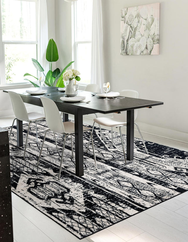 Black and White 7' 10 x 11' Portland Rectangle Area Rug 85% Polypropylene & 15% Polyester Vintage Distressed Traditional Carpet for Home Decor for Sale at Rug Engine