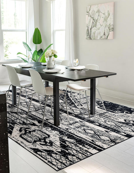Black and White 9' x 12' Portland Rectangle Area Rug 85% Polypropylene & 15% Polyester Vintage Distressed Traditional Carpet for Home Decor for Sale at Rug Engine
