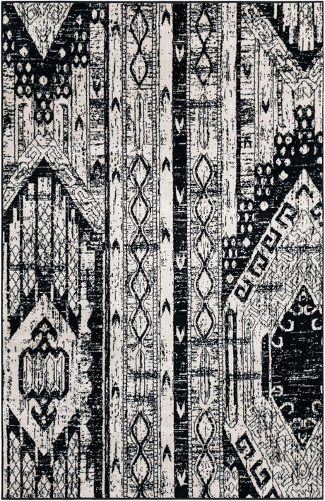 Black and White 5' 3 x 8' Portland Rectangle Area Rug 85% Polypropylene & 15% Polyester Vintage Distressed Traditional Carpet for Home Decor for Sale at Rug Engine