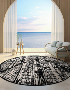 Black and White 3' 1 x 3' 1 Portland Round Area Rug 85% Polypropylene & 15% Polyester Vintage Distressed Traditional Carpet for Home Decor for Sale at Rug Engine