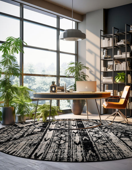 Black and White 3' 1 x 3' 1 Portland Round Area Rug 85% Polypropylene & 15% Polyester Vintage Distressed Traditional Carpet for Home Decor for Sale at Rug Engine