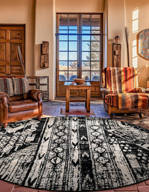 Black and White 3' 1 x 3' 1 Portland Round Area Rug 85% Polypropylene & 15% Polyester Vintage Distressed Traditional Carpet for Home Decor for Sale at Rug Engine