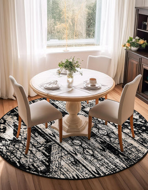 Black and White 7' 1 x 7' 1 Portland Round Area Rug 85% Polypropylene & 15% Polyester Vintage Distressed Traditional Carpet for Home Decor for Sale at Rug Engine
