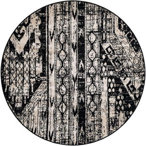 Black and White 5' 3 x 5' 3 Portland Round Area Rug 85% Polypropylene & 15% Polyester Vintage Distressed Traditional Carpet for Home Decor for Sale at Rug Engine