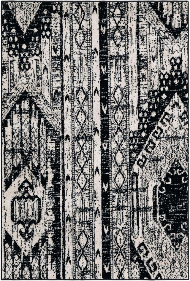 Black and White 4' 1 x 6' 1 Portland Rectangle Area Rug 85% Polypropylene & 15% Polyester Vintage Distressed Traditional Carpet for Home Decor for Sale at Rug Engine