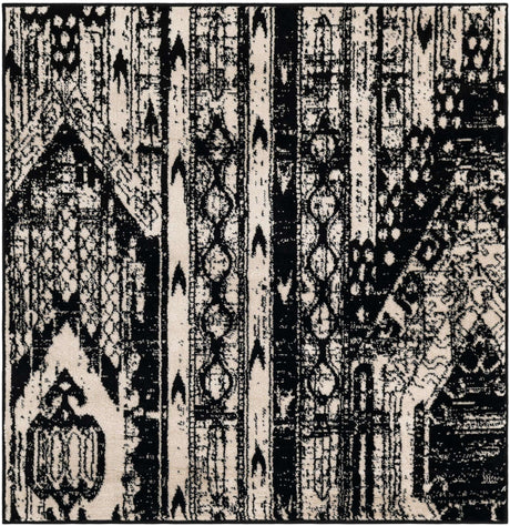 Black and White 4' 1 x 4' 1 Portland Square Area Rug 85% Polypropylene & 15% Polyester Vintage Distressed Traditional Carpet for Home Decor for Sale at Rug Engine