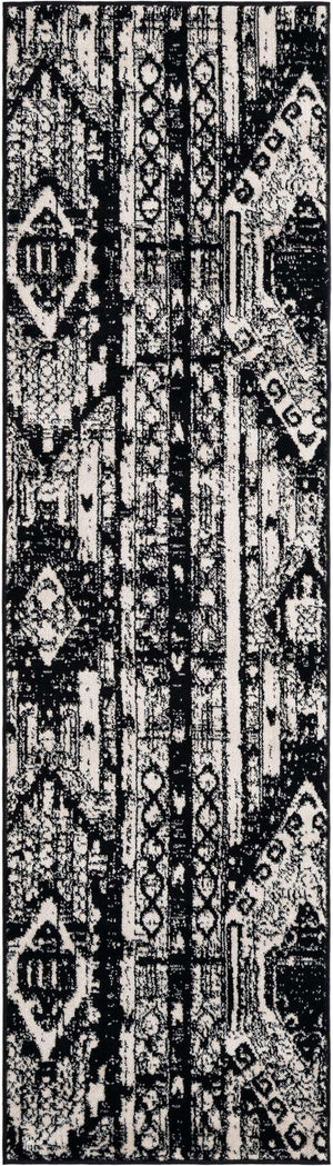 Black and White 2' x 8' Portland Runner Area Rug 85% Polypropylene & 15% Polyester Vintage Distressed Traditional Carpet for Home Decor for Sale at Rug Engine