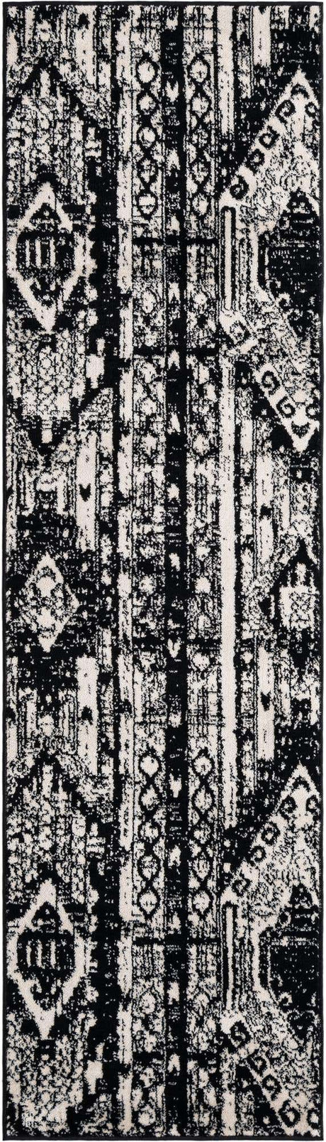 Black and White 2' x 8' Portland Runner Area Rug 85% Polypropylene & 15% Polyester Vintage Distressed Traditional Carpet for Home Decor for Sale at Rug Engine
