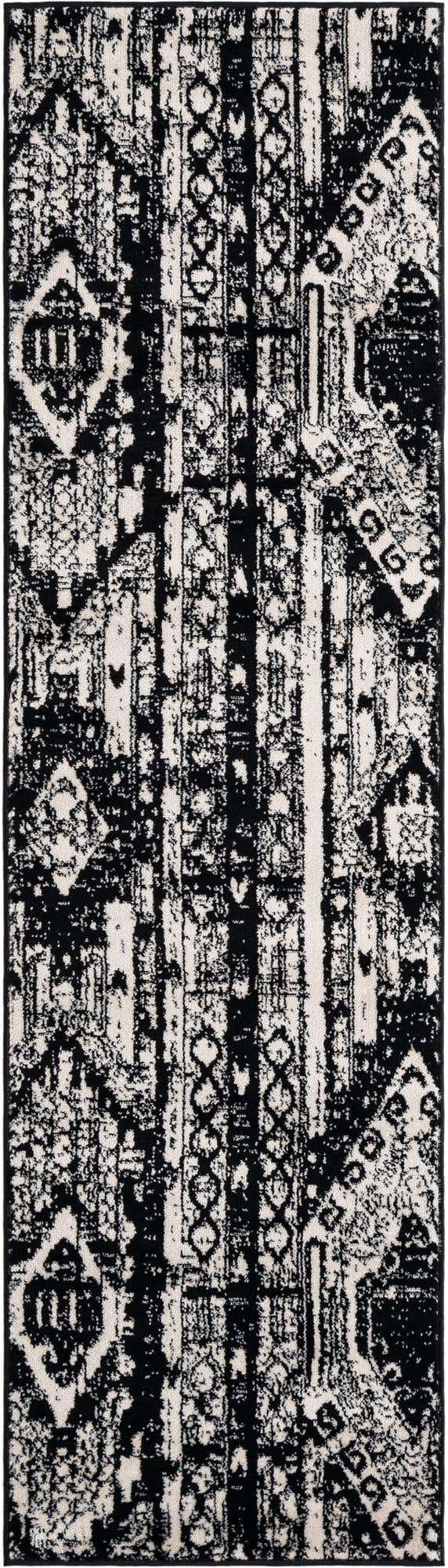 Black and White 2' x 8' Portland Runner Area Rug 85% Polypropylene & 15% Polyester Vintage Distressed Traditional Carpet for Home Decor for Sale at Rug Engine