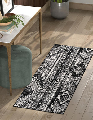 Black and White 2' x 6' 1 Portland Runner Area Rug 85% Polypropylene & 15% Polyester Vintage Distressed Traditional Carpet for Home Decor for Sale at Rug Engine