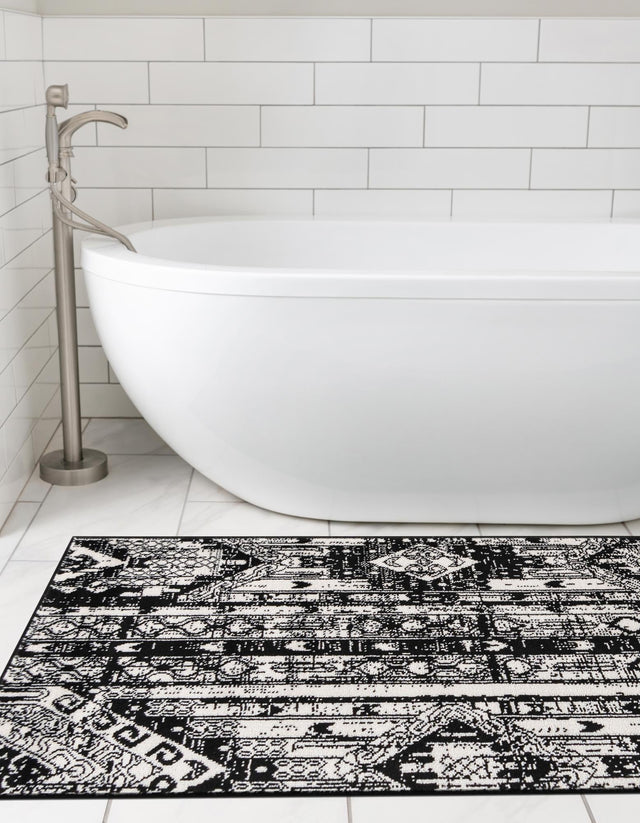 Black and White 2' x 6' 1 Portland Runner Area Rug 85% Polypropylene & 15% Polyester Vintage Distressed Traditional Carpet for Home Decor for Sale at Rug Engine