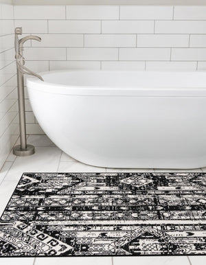 Black and White 2' x 8' Portland Runner Area Rug 85% Polypropylene & 15% Polyester Vintage Distressed Traditional Carpet for Home Decor for Sale at Rug Engine