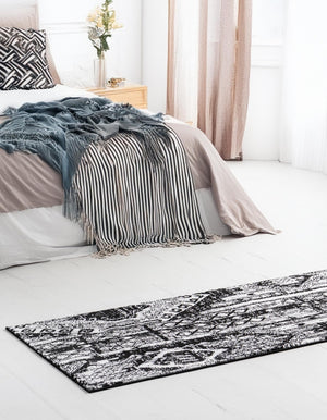 Black and White 2' x 8' Portland Runner Area Rug 85% Polypropylene & 15% Polyester Vintage Distressed Traditional Carpet for Home Decor for Sale at Rug Engine