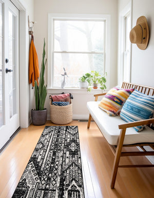 Black and White 2' x 6' 1 Portland Runner Area Rug 85% Polypropylene & 15% Polyester Vintage Distressed Traditional Carpet for Home Decor for Sale at Rug Engine