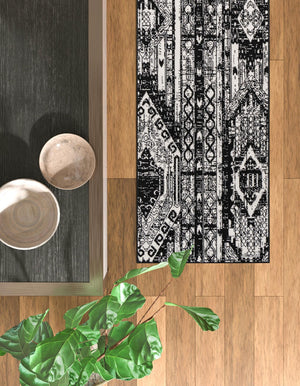 Black and White 2' x 8' Portland Runner Area Rug 85% Polypropylene & 15% Polyester Vintage Distressed Traditional Carpet for Home Decor for Sale at Rug Engine