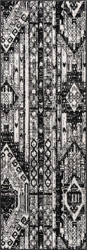 Black and White 2' x 6' 1 Portland Runner Area Rug 85% Polypropylene & 15% Polyester Vintage Distressed Traditional Carpet for Home Decor for Sale at Rug Engine