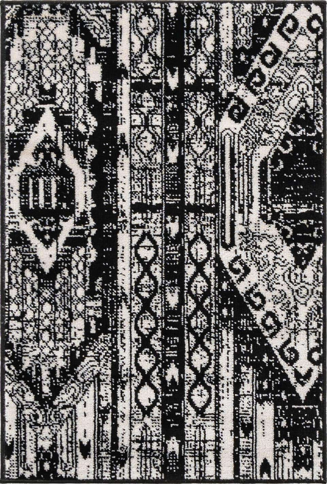Black and White 2' 2 x 3' 1 Portland Rectangle Area Rug 85% Polypropylene & 15% Polyester Vintage Distressed Traditional Carpet for Home Decor for Sale at Rug Engine
