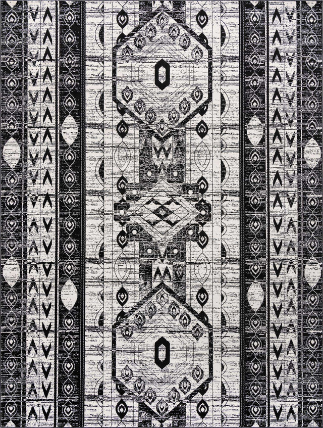 Black and White 10' x 13' 1 Portland Rectangle Area Rug 85% Polypropylene & 15% Polyester Vintage Distressed Traditional Carpet for Home Decor for Sale at Rug Engine
