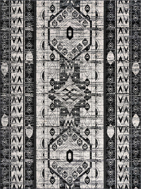 Black and White 9' x 12' Portland Rectangle Area Rug 85% Polypropylene & 15% Polyester Vintage Distressed Traditional Carpet for Home Decor for Sale at Rug Engine