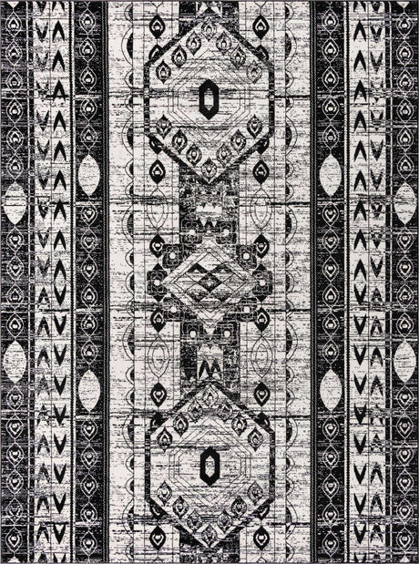 Black and White 7' 10 x 11' Portland Rectangle Area Rug 85% Polypropylene & 15% Polyester Vintage Distressed Traditional Carpet for Home Decor for Sale at Rug Engine